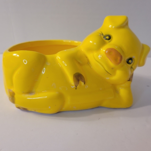 Adorable Vintage Yellow Pig Dish, Planter 😍 D4 - Picture 1 of 8